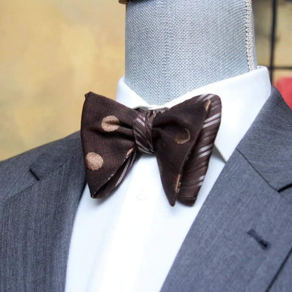Men's Self-tied Bow Tie 100%Silk Big Butterfly Reversible‎ S666 Brown